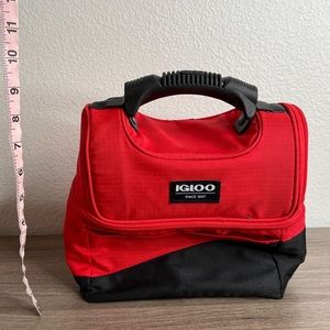 Red and Black Igloo Lunchbox With Blue Interior Poly Foam Two Compartments